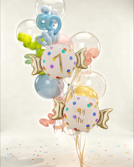 Palloncino in foil Candy 1 anno, 61x37 cm, misto