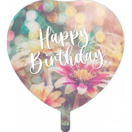 Buon compleanno - Palloncino ad elio a forma di cuore con fiori (vuoto) 45 cm