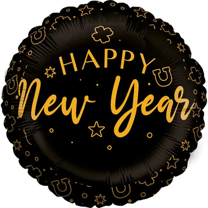 Palloncino ad elio "Happy New Year" nero, vuoto, 45 cm