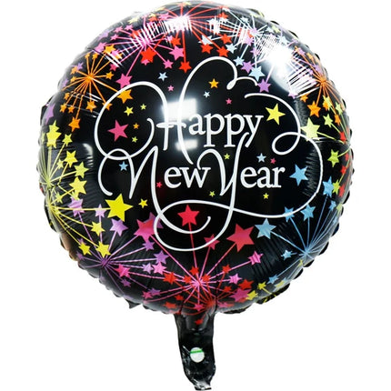 Palloncino ad elio "Buon Anno" nero con stelle, vuoto, 45 cm