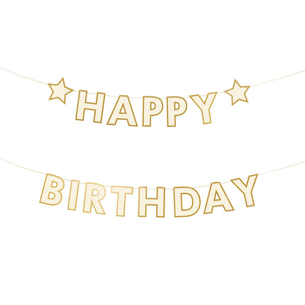 Ghirlanda di lettere di buon compleanno in oro bianco 3m
