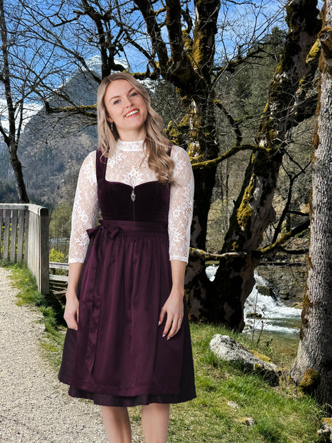 Abito Dirndl rosso bordeaux Oktoberfest 2 pezzi