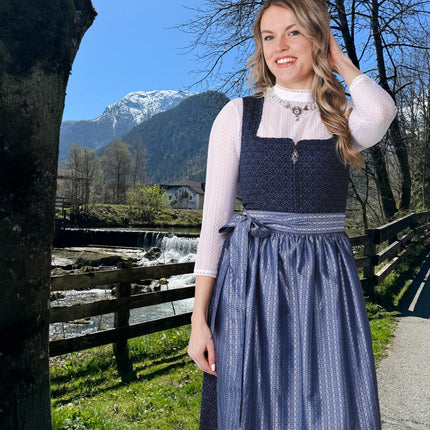 Abito Dirndl blu scuro Oktoberfest donna con tasche 2 pezzi