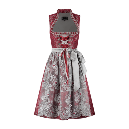 Abito Dirndl Rosso Bordeaux Oktoberfest Donna Pizzo 2 pezzi
