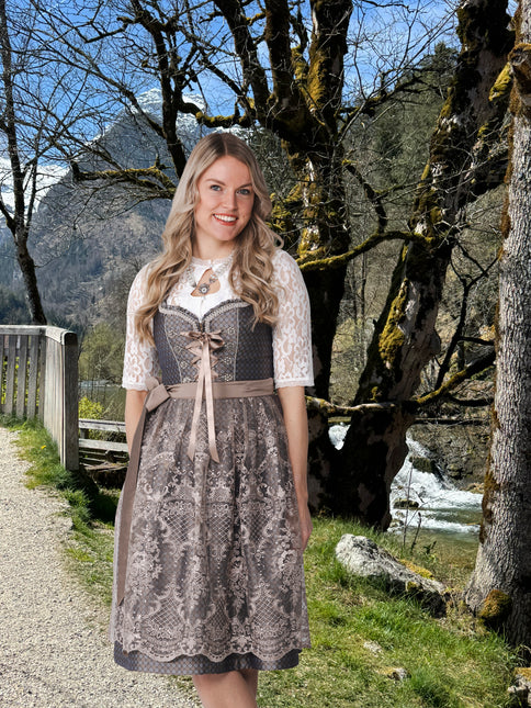 Abito Dirndl marrone Oktoberfest Donna Fiori 2 pezzi