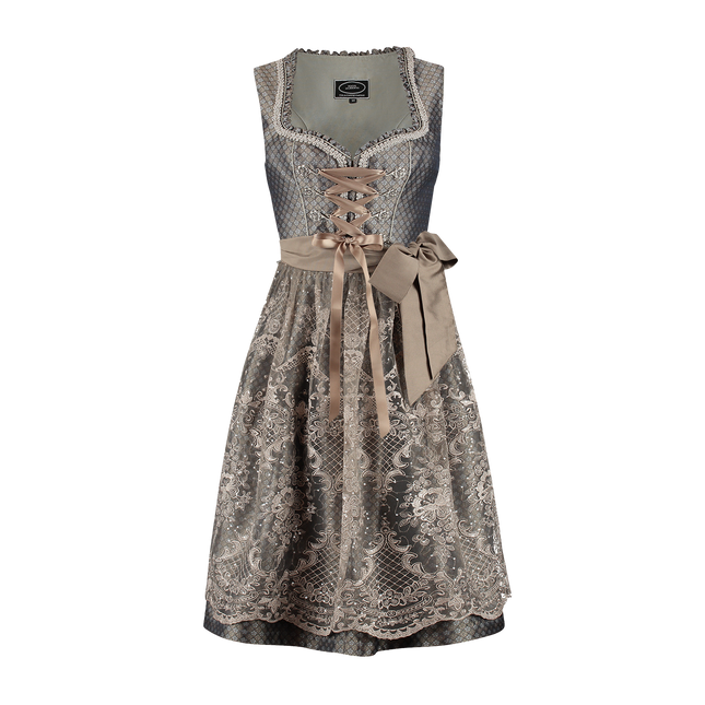 Abito Dirndl marrone Oktoberfest Donna Fiori 2 pezzi