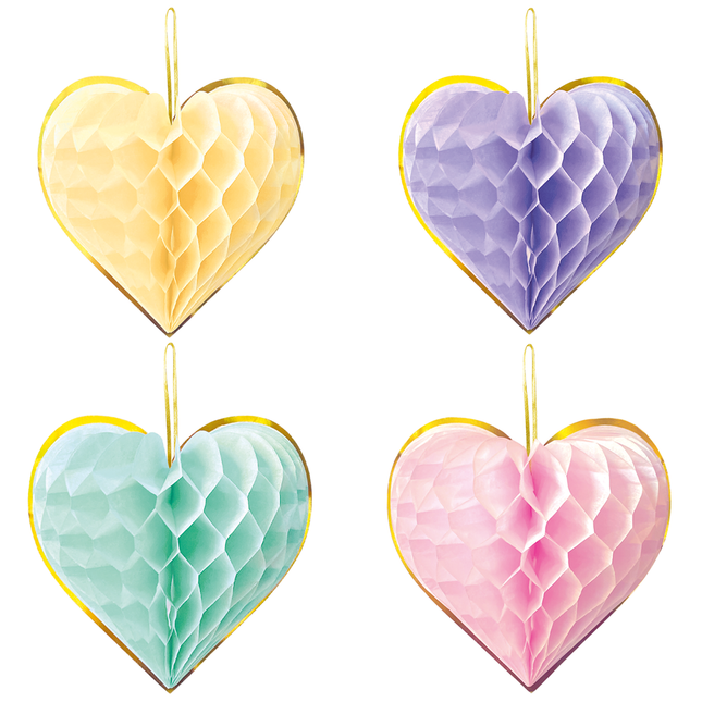 4 Nidi d'ape carta astd 23cm - Cuori acquerellati
