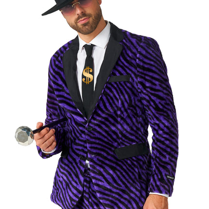 Costume da pimp da uomo, viola, con stampa zebrata, 3 pezzi