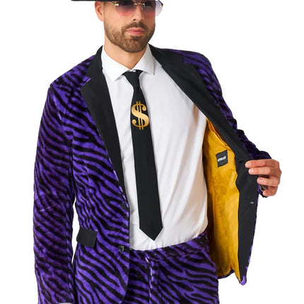 Costume da pimp da uomo, viola, con stampa zebrata, 3 pezzi