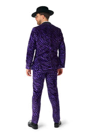Costume da pimp da uomo, viola, con stampa zebrata, 3 pezzi