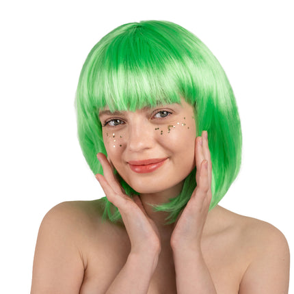 Parrucca Bob Verde Neon con Frangetta