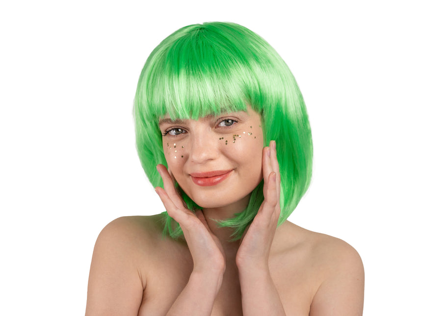 Parrucca Bob Verde Neon con Frangetta