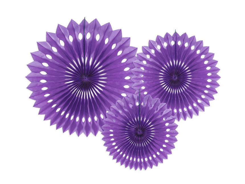 Ventagli di carta viola da 20 cm 3 pezzi