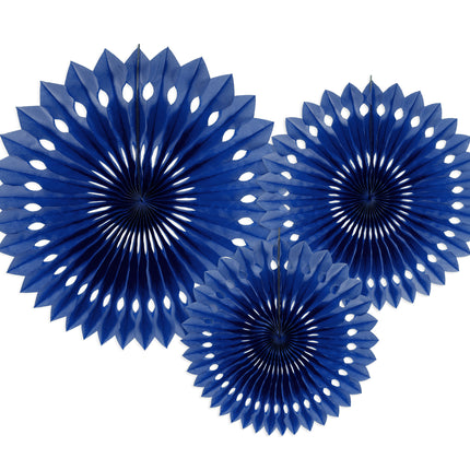 Ventagli di carta blu scuro 20 cm 3 pezzi