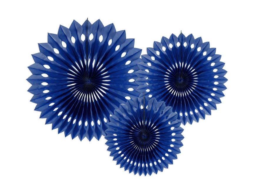 Ventagli di carta blu scuro 20 cm 3 pezzi
