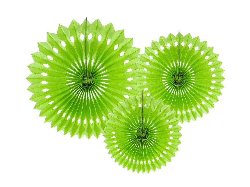 Ventagli di carta verde chiaro 20 cm 3 pezzi