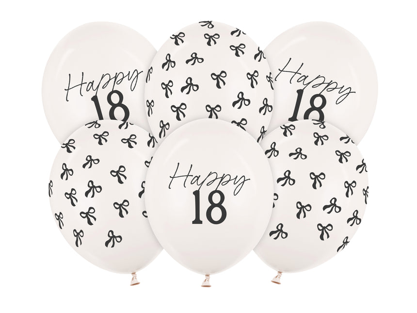 Palloncini 18 anni nero bianco con fiocco 30cm 6pz