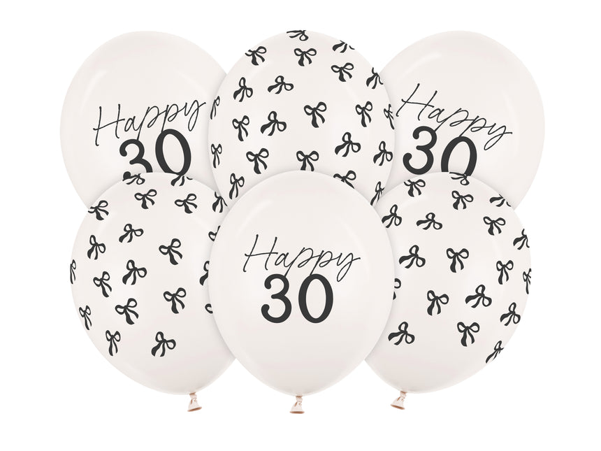 Palloncini 30 anni nero bianco con fiocco 30cm 6pz