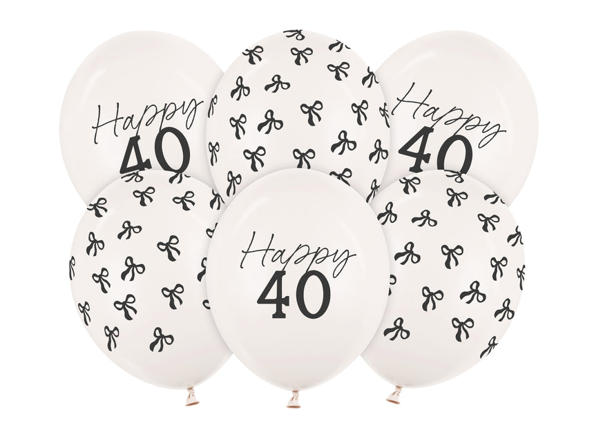 Palloncini 40 anni nero bianco con fiocco 30cm 6pz