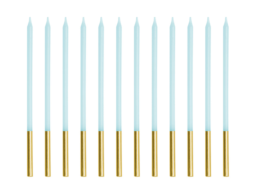Candela blu oro 14cm 12pz