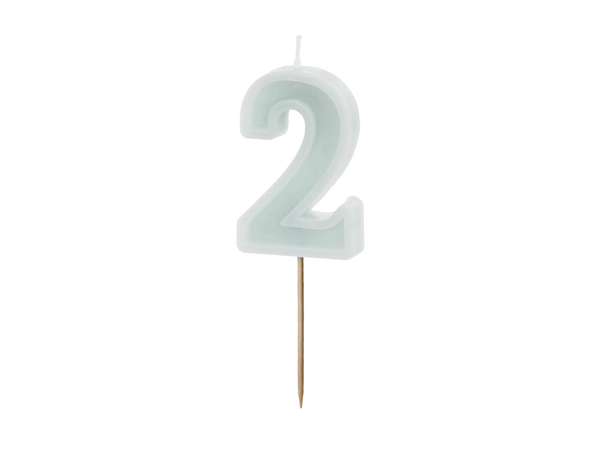 Candela di compleanno numero 2, menta chiara,