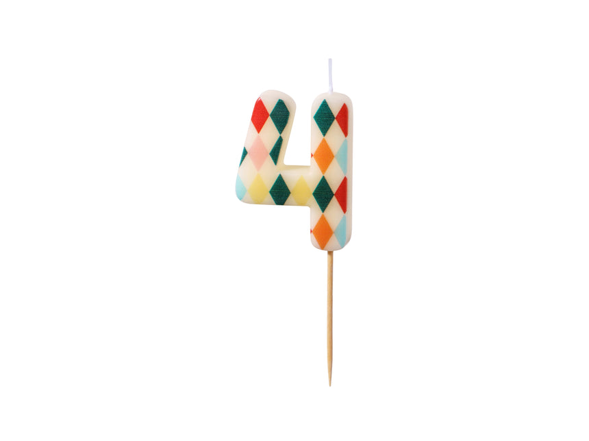 Candela di compleanno Numero 4 Rombo, 5,5 cm, misto