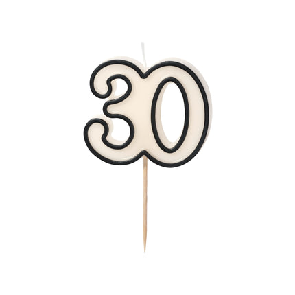 Candela 30 anni Nero Bianco 5,5 cm