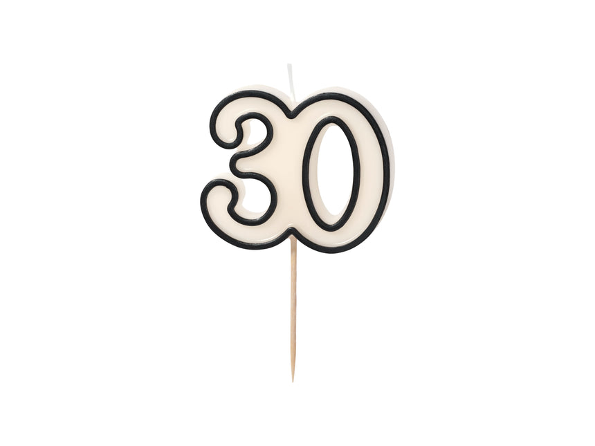 Candela 30 anni Nero Bianco 5,5 cm