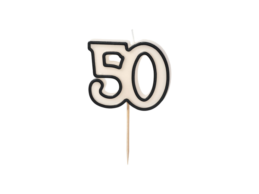 Candela 50 anni Nero Bianco 5,5 cm