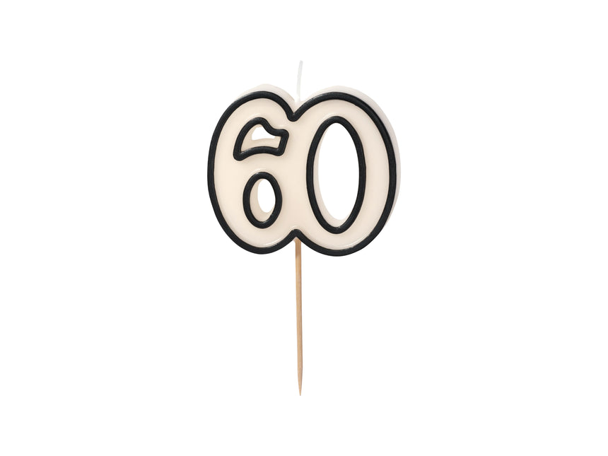 Candela 60 Anni Nero Bianco 5,5 cm