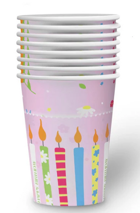 Candeline in bicchierini rosa da 250 ml, 8 pezzi