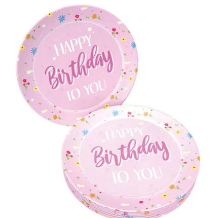 Cartellini "Buon compleanno" rosa 23 cm, 8 pezzi
