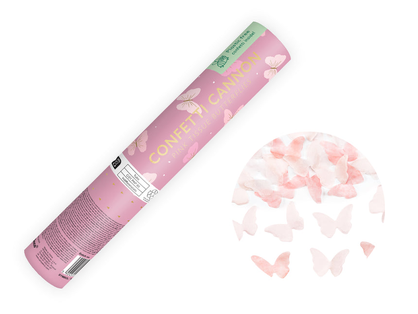 Cannone di coriandoli a farfalla rosa chiaro 20 cm