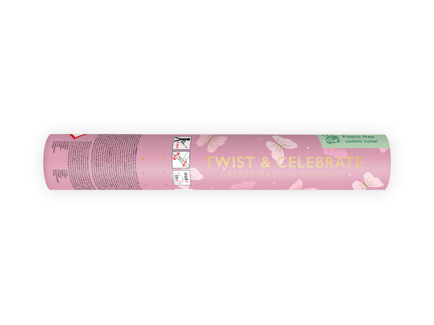Cannone di coriandoli a farfalla rosa chiaro 20 cm