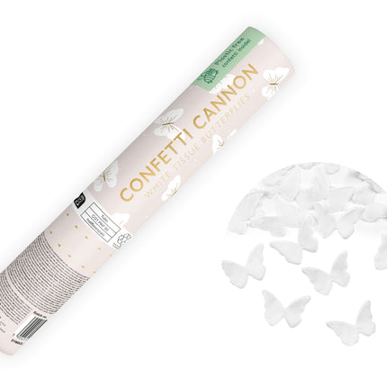 Cannone di coriandoli a farfalla bianco 20 cm
