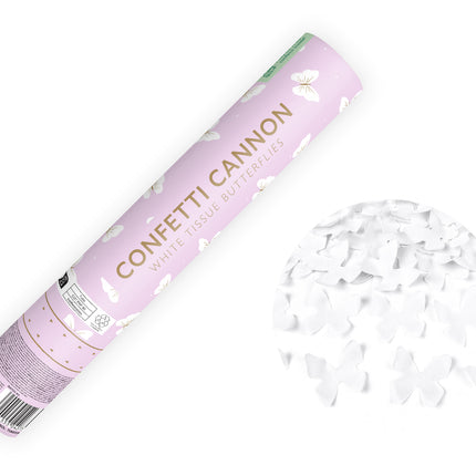 Cannone di coriandoli a farfalla bianco 28 cm