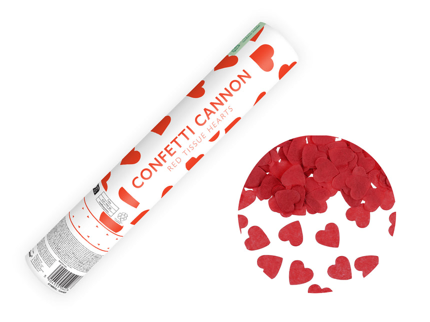 Cannone di coriandoli a cuore rosso 28 cm