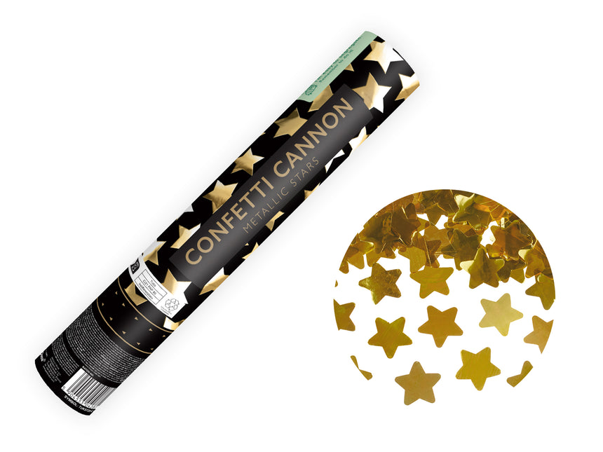 Cannone di coriandoli a stella oro 28 cm