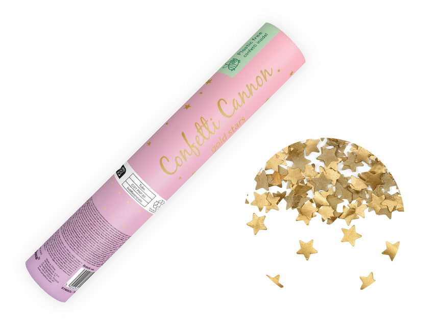 Cannone di coriandoli a stella oro 20 cm