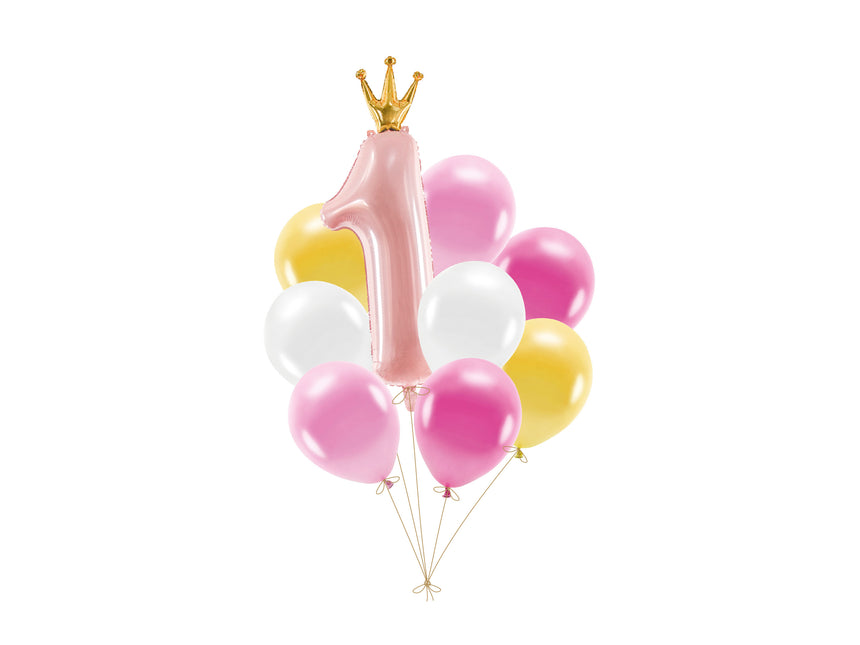 Set di palloncini 1 anno rosa 9 pezzi