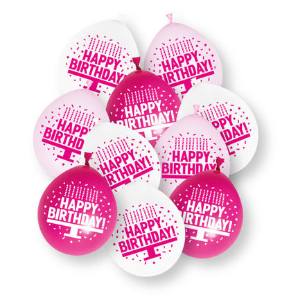 Palloncini in lattice rosa assortiti "Happy Birthday", 23 cm, 10 pezzi