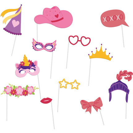 Puntelli colorati per Photobooth Ragazze 20cm 12pz