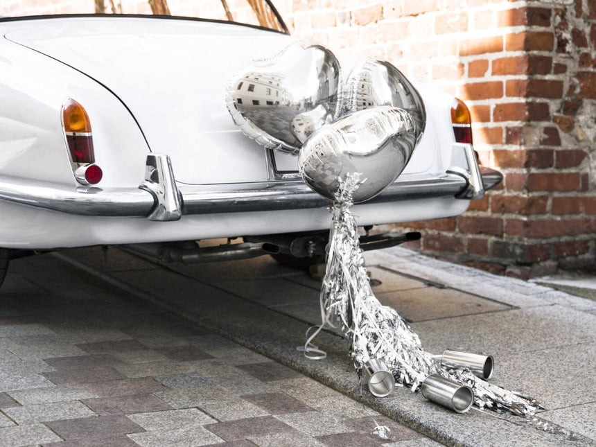 Auto Decoratie Set Bruiloft Hartjes Zilver van Partydeco koop je bij Partywinkel