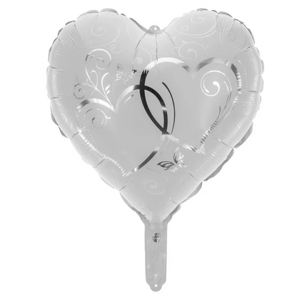 Palloncino a forma di cuore con elio, bianco e argento, vuoto, 45 cm