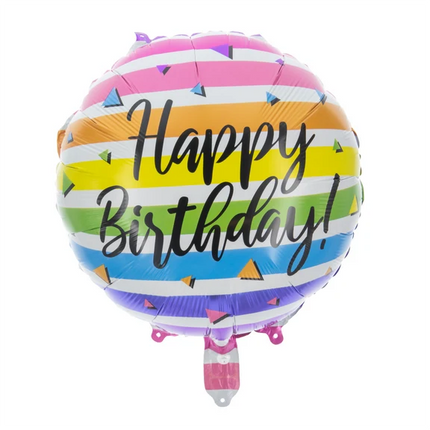 Palloncino ad elio "Happy Birthday" colorato a strisce, vuoto, 45 cm