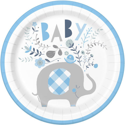 Baby Olifant Borden Blauw 23cm 8st van Unique koop je bij Partywinkel