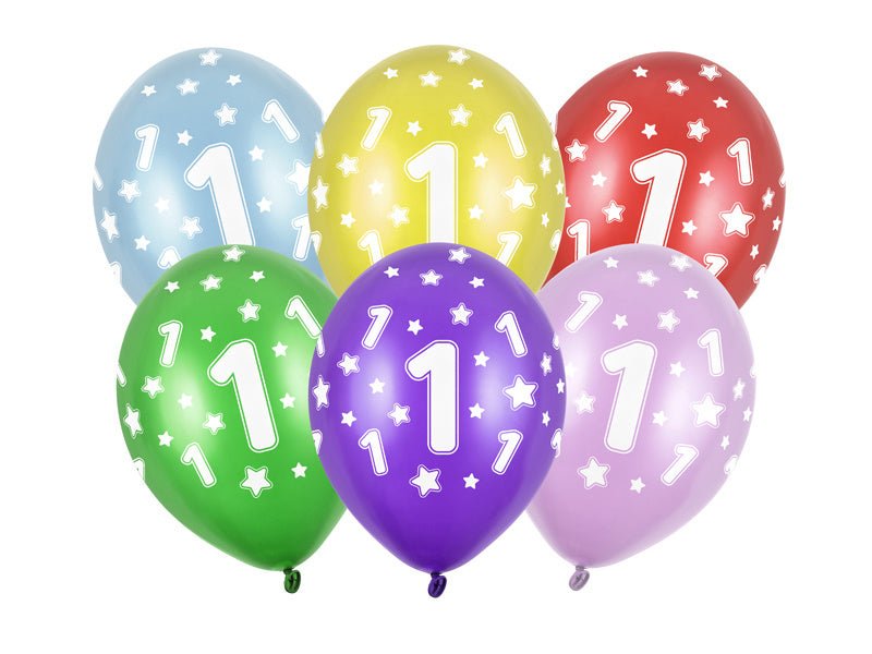 Ballonnen 1 Jaar Gekleurd Metallic 30cm 6st van Partydeco koop je bij Partywinkel