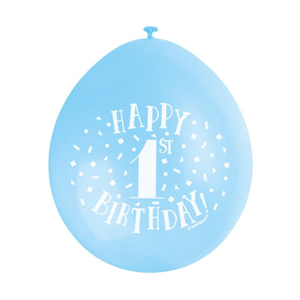 Ballonnen 1 Jaar Happy Birthday Blauw 28cm 10st van Unique koop je bij Partywinkel