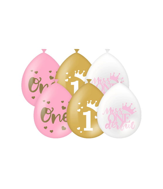 Ballonnen 1 Jaar Meisje 30cm 6st van Paper Dreams koop je bij Partywinkel