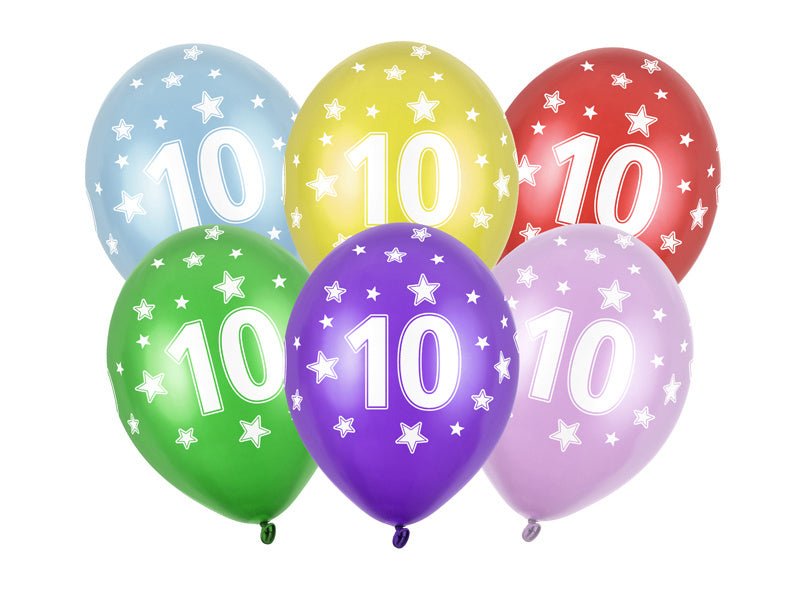Ballonnen 10 Jaar Gekleurd Metallic 30cm 6st van Partydeco koop je bij Partywinkel